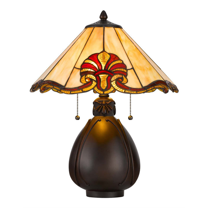 60W X 2 TIFFANY TABLE LAMP WITH PULL CHAIN SWITCH WITH RESIN LAMP BODY Cal Lighting