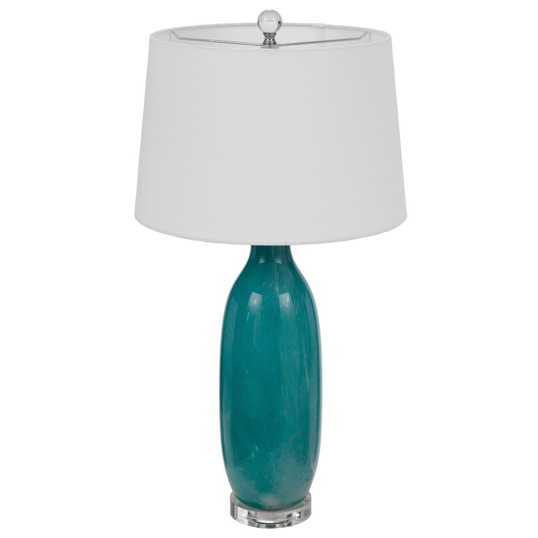 150W 3 WAY CULLMAN GLASS TABLE LAMP WITH CRYSTAL BASE AND HARDBACK TAPER DRUM FABRIC SHADE (SOLD AS PAIRS) Cal Lighting
