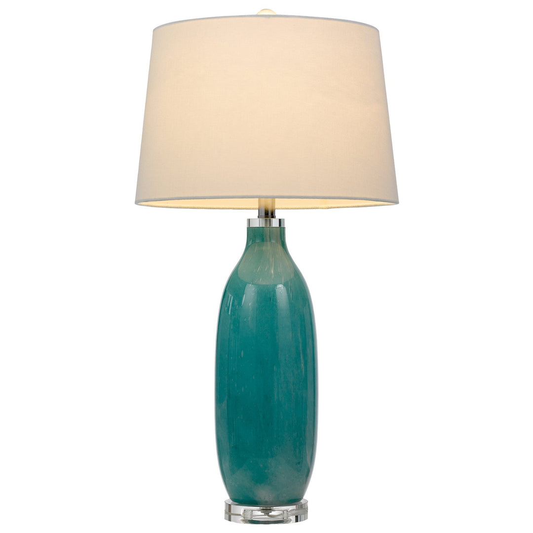 150W 3 WAY CULLMAN GLASS TABLE LAMP WITH CRYSTAL BASE AND HARDBACK TAPER DRUM FABRIC SHADE (SOLD AS PAIRS) Cal Lighting