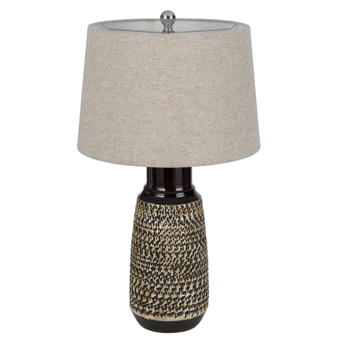 150W 3 WAY SCOTTSBORO CERAMIC TABLE LAMP AND HARDBACK TAPER DRUM SOFT BURLAP SHADE (SOLD AS PAIRS) Cal Lighting