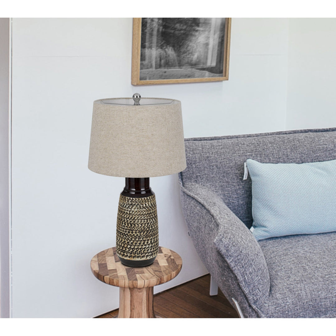 150W 3 WAY SCOTTSBORO CERAMIC TABLE LAMP AND HARDBACK TAPER DRUM SOFT BURLAP SHADE (SOLD AS PAIRS) Cal Lighting
