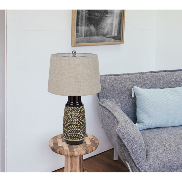 150W 3 WAY SCOTTSBORO CERAMIC TABLE LAMP AND HARDBACK TAPER DRUM SOFT BURLAP SHADE (SOLD AS PAIRS) Cal Lighting