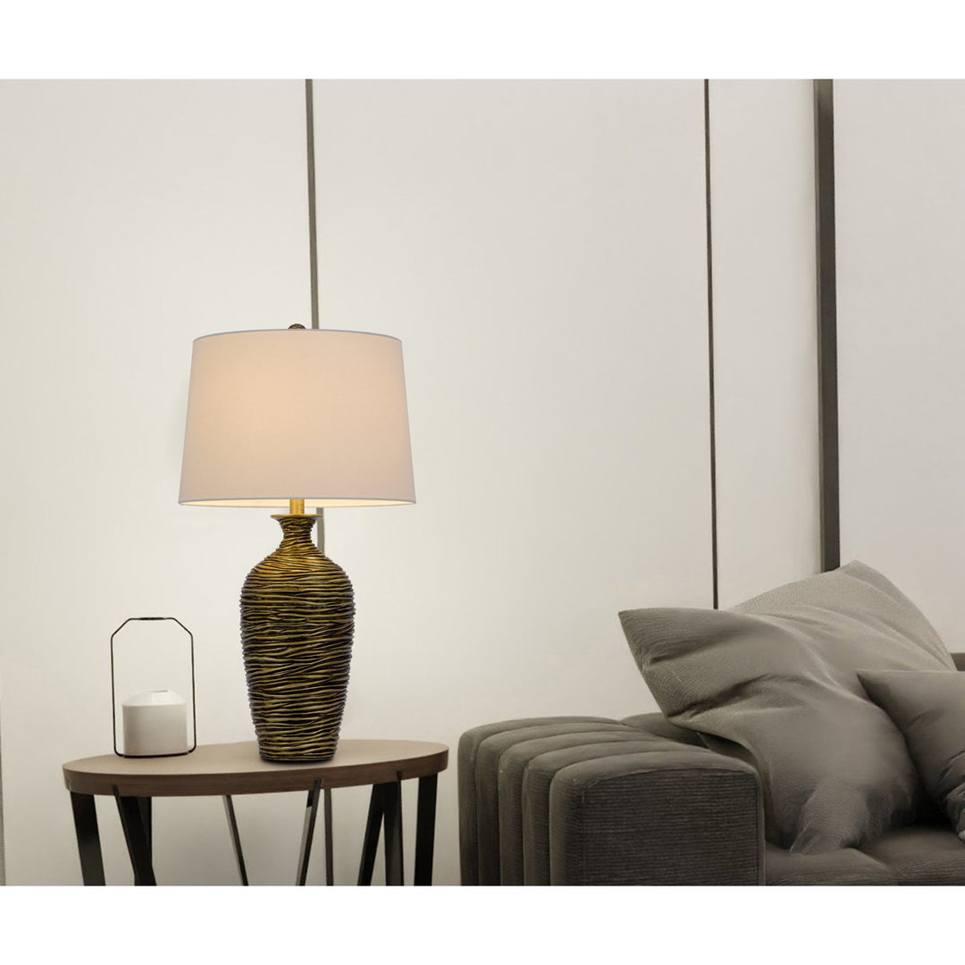 150W 3 WAY AURORA RESIN TABLE LAMP WITH HARDBACK TAPER DRUM FABRIC SHADE (SOLD AS PAIRS) Cal Lighting