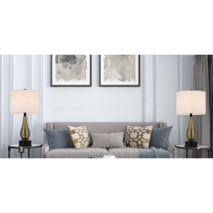 100W ASHLAND METAL TABLE LAMP WITH HARDBACK DRUM FABRIC SHADE (SOLD AS PAIRS) Cal Lighting