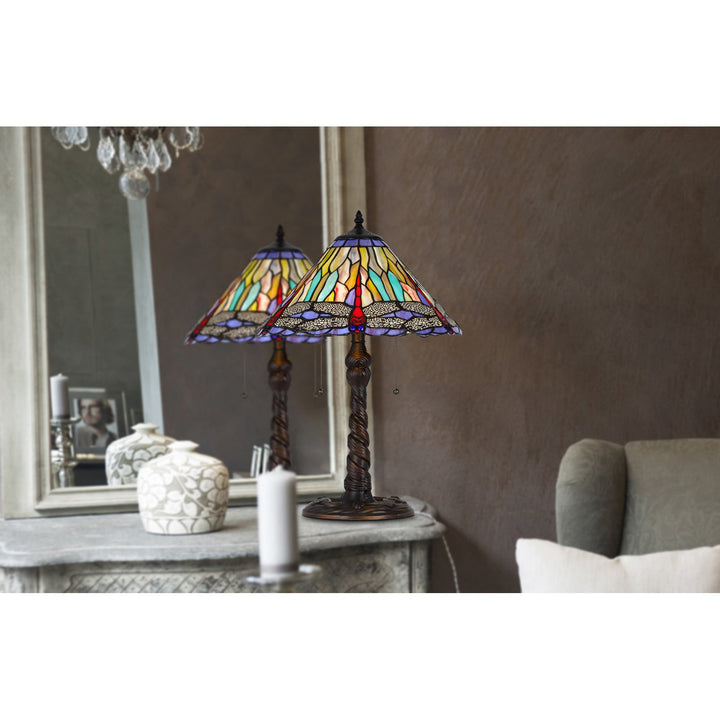 60W X 2 METAL/RESIN TIFFANY TABLE LAMP WITH PULL CHAIN SWITCHES Cal Lighting