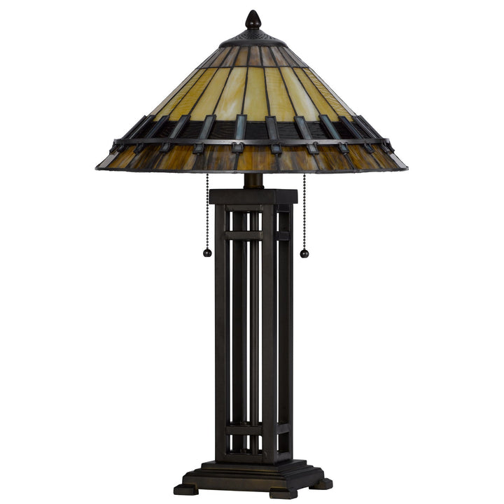 60W X 2 METAL/RESIN TIFFANY TABLE LAMP WITH PULL CHAIN SWITCHES Cal Lighting