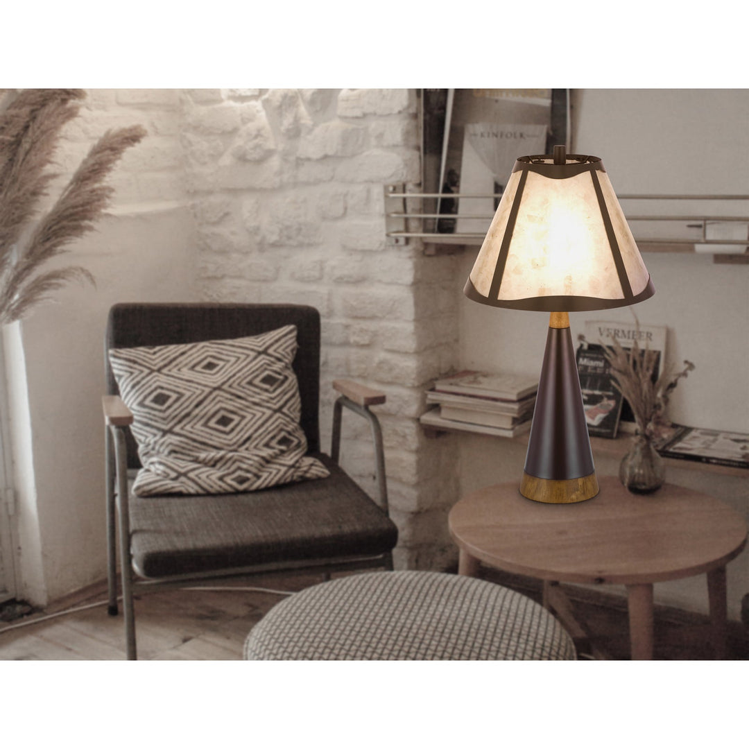 150W 3 WAY CLEMENTE METAL/BIRCH WOOD MICA TABLE LAMP Cal Lighting