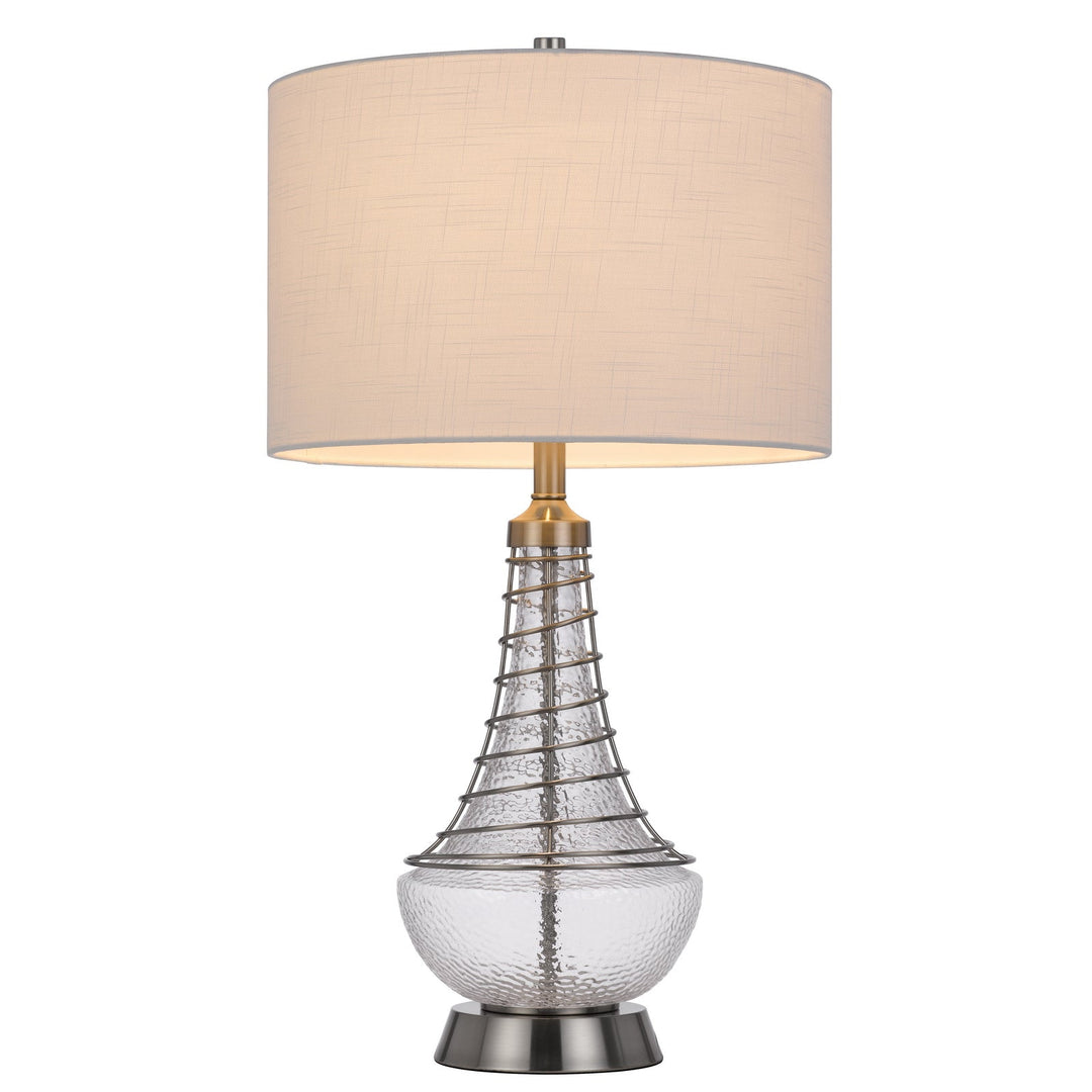 150W 3 WAY BARABOO GLASS TABLE LAMP WITH WIRE GUARD DESIGN AND DRUM FABRIC SHADE Cal Lighting