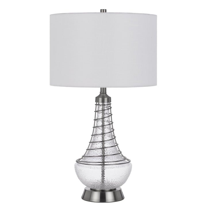 150W 3 WAY BARABOO GLASS TABLE LAMP WITH WIRE GUARD DESIGN AND DRUM FABRIC SHADE Cal Lighting