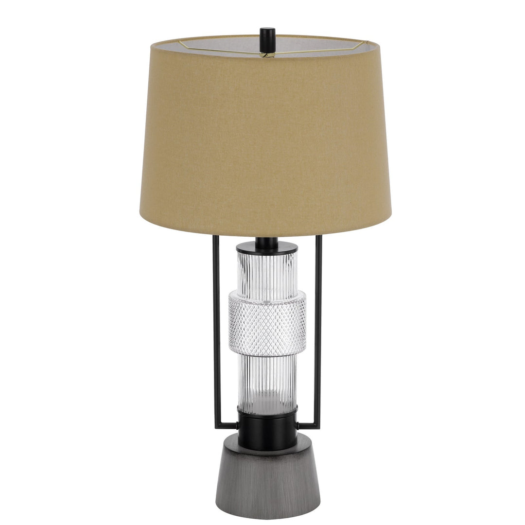 VALLDA 100W 3 WAY TABLE LAMP WITH 2W LED NIGHT LIGHT WITH METAL/GLASS BODY AND CEMENT BASE AND FINE BURLAP DRUM SHADE Cal Lighting