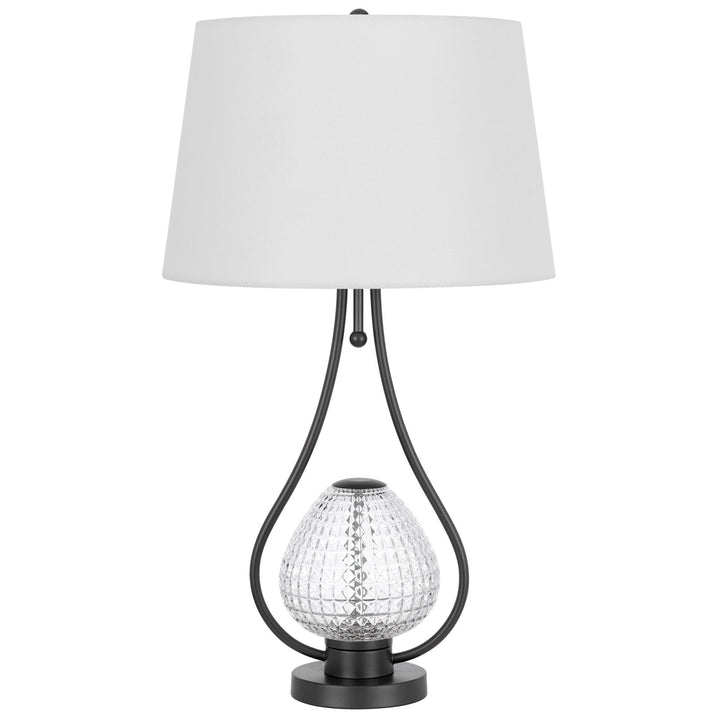 FORSSA 100W 3 WAY TABLE LAMP WITH 2W LED NIGHT LIGHT IN GLASS AND METAL BASE. Cal Lighting