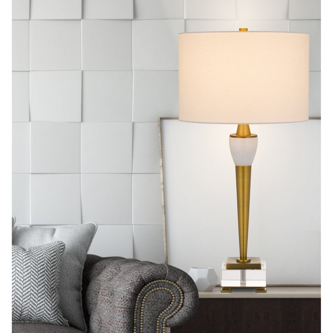 150W 3 WAY BRADFORD METAL TABLE LAMP WITH CRYSTAL BASE AND DRUM HARDBACK FABRIC SHADE Cal Lighting