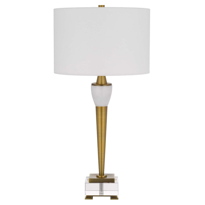 150W 3 WAY BRADFORD METAL TABLE LAMP WITH CRYSTAL BASE AND DRUM HARDBACK FABRIC SHADE Cal Lighting