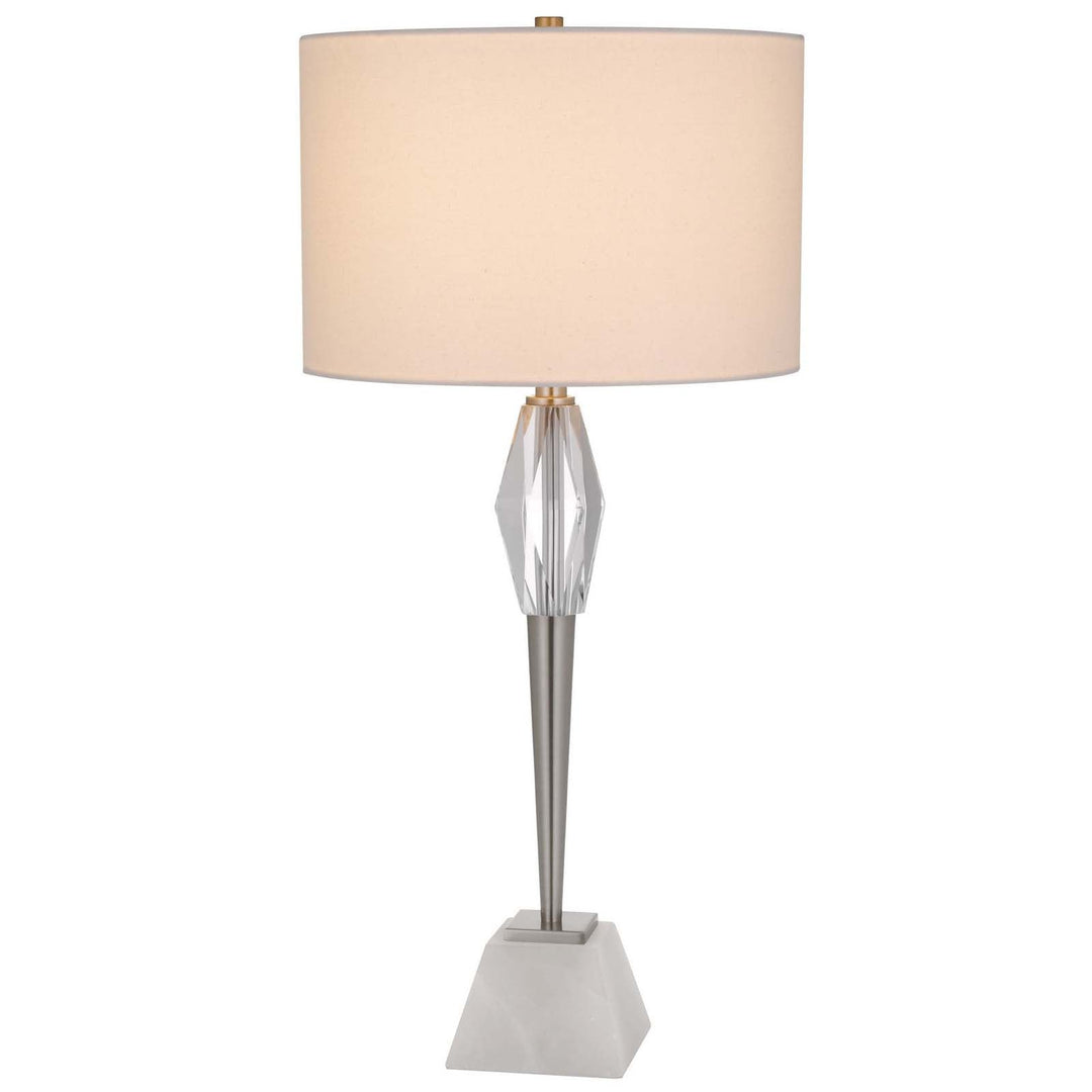 150W 3 WAY ASSEN METAL TABLE LAMP WITH CRYSTAL FONT / MARBLE BASE AND DRUM HARDBACK FABRIC SHADE Cal Lighting