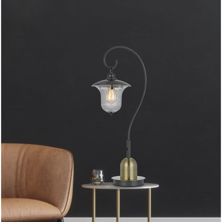 60W WALCOTT DOWNBRIDGE LANTERN METAL TABLE LAMP WITH BUBBLED GLASS SHADE Cal Lighting