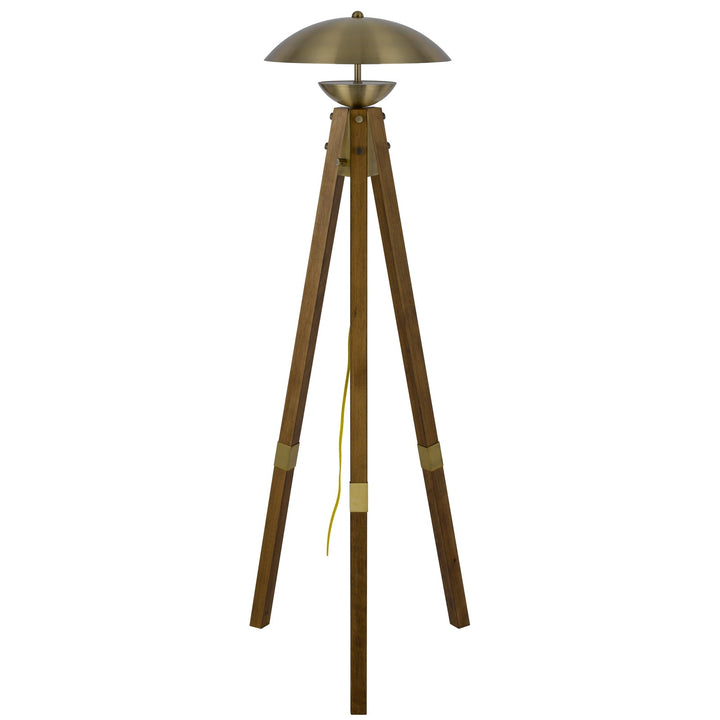 LAKELAND 18W INTERGRATED LED TRIPOD BIRCH WOOD FLOOR LAMP WITH HALF DOMED METAL SHADE Cal Lighting