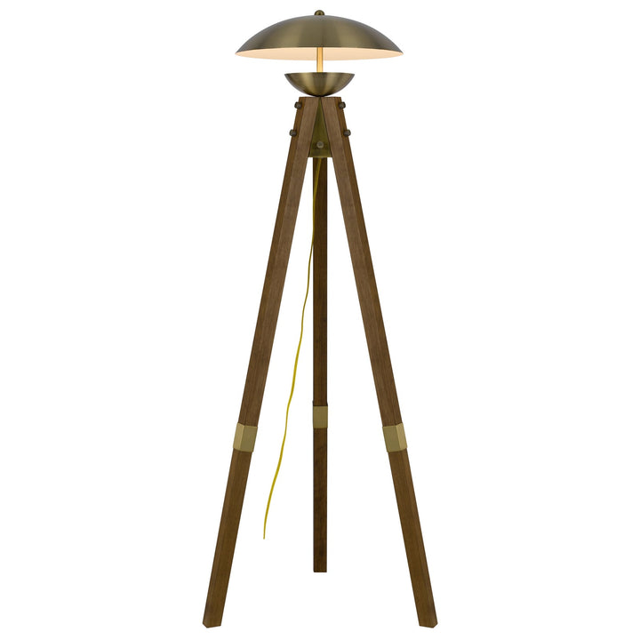 LAKELAND 18W INTERGRATED LED TRIPOD BIRCH WOOD FLOOR LAMP WITH HALF DOMED METAL SHADE Cal Lighting