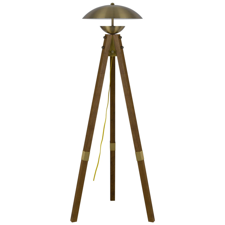 LAKELAND 18W INTERGRATED LED TRIPOD BIRCH WOOD FLOOR LAMP WITH HALF DOMED METAL SHADE Cal Lighting