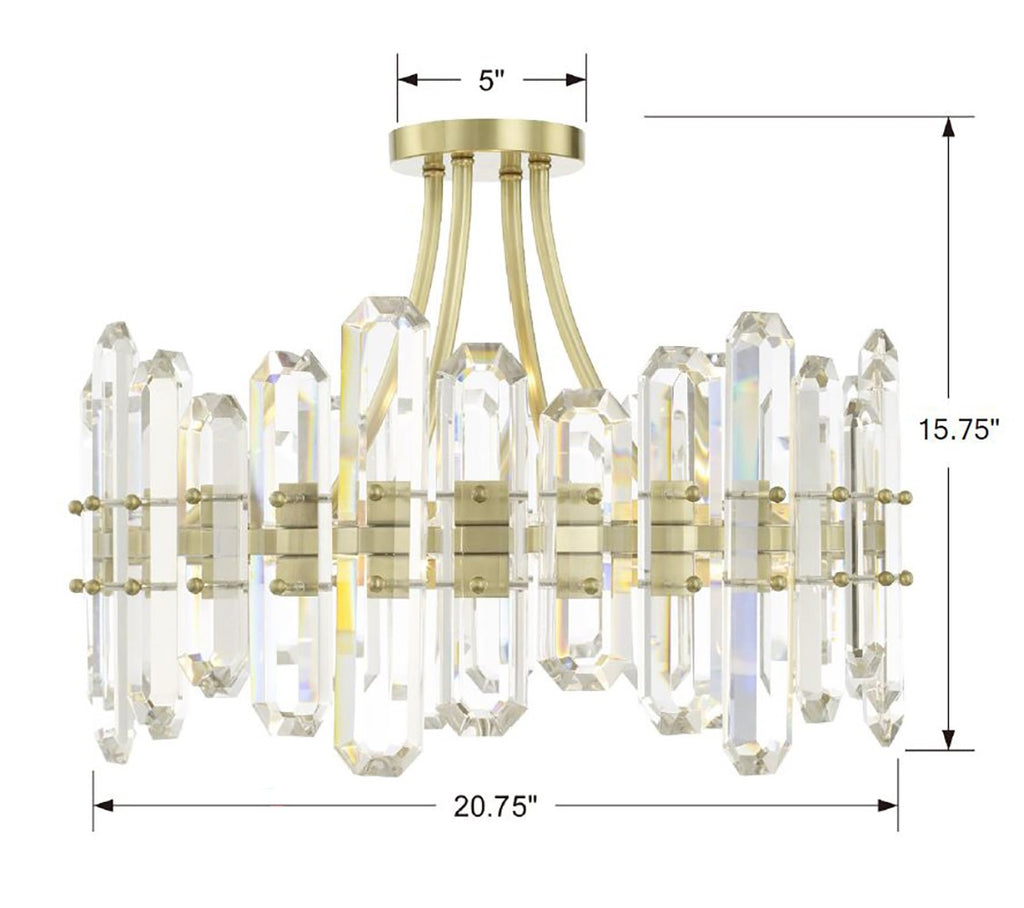 Bolton 4 Light Aged Brass Semi Flush Mount Crystorama