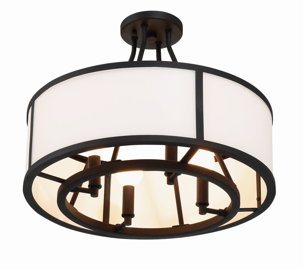 Bryant 4 Light Black Forged Semi Flush Mount Crystorama