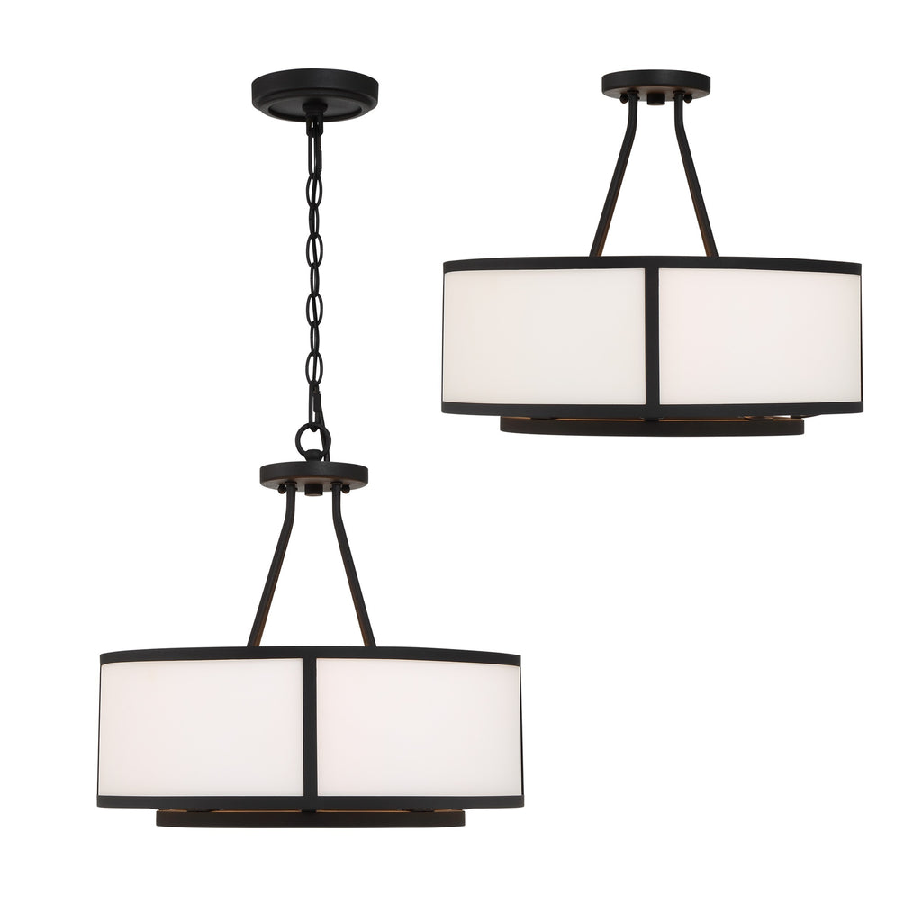 Bryant 4 Light Black Forged Semi Flush Mount Crystorama