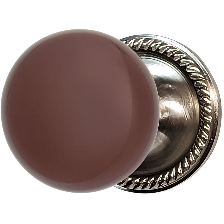 Brown Porcelain Door Knob with Georgian Roped Rosette (Several Finishes Available)