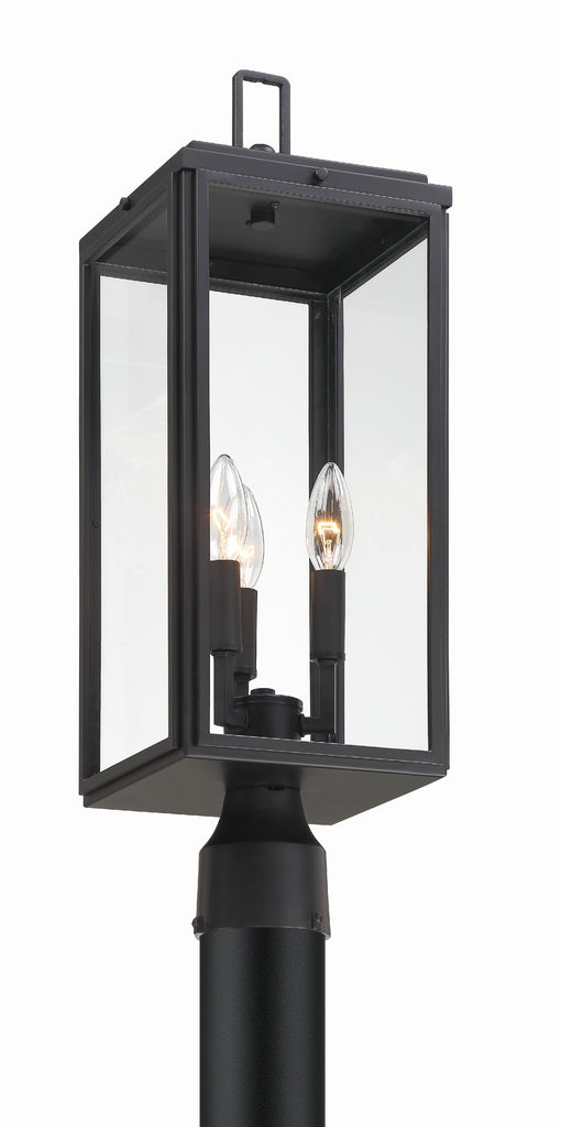 Byron 3 Light Matte Black Outdoor Post Crystorama