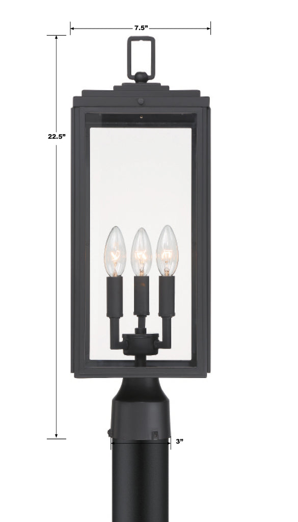 Byron 3 Light Matte Black Outdoor Post Crystorama