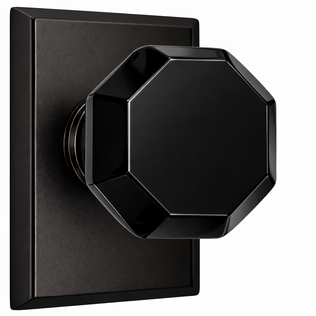 Magnifique® Rectangular Door Set with Black Glass Octagon Knobs (Several Finishes Available)