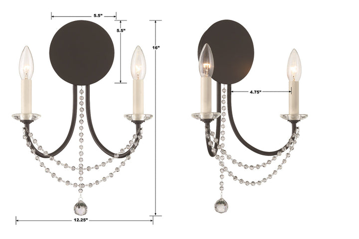 Crystorama Crystorama Delilah 2 Light Matte Black Sconce