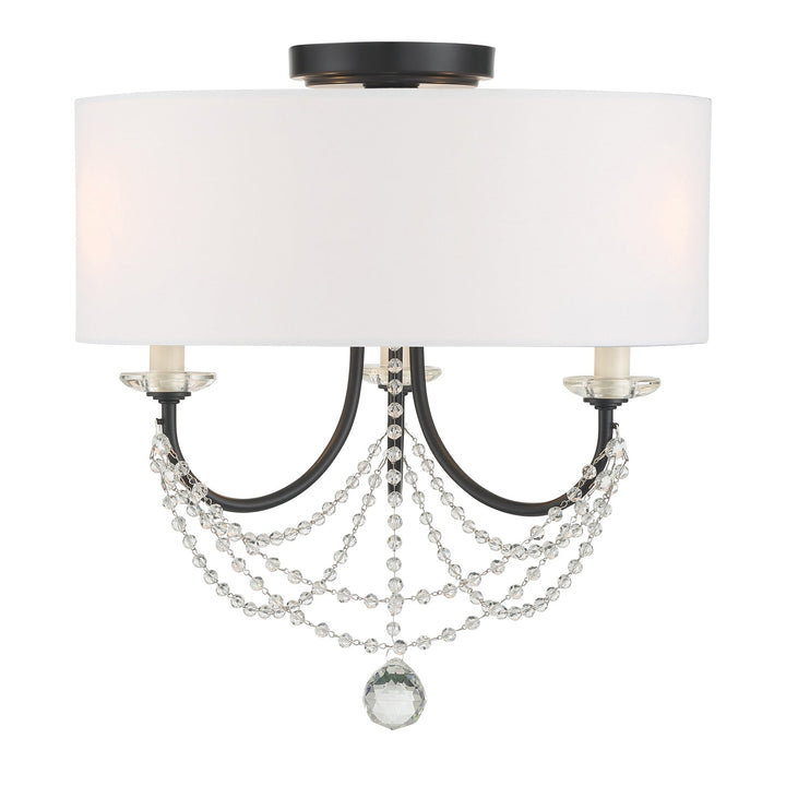 Delilah 3 Light Matte Black Semi Flush Mount Crystorama