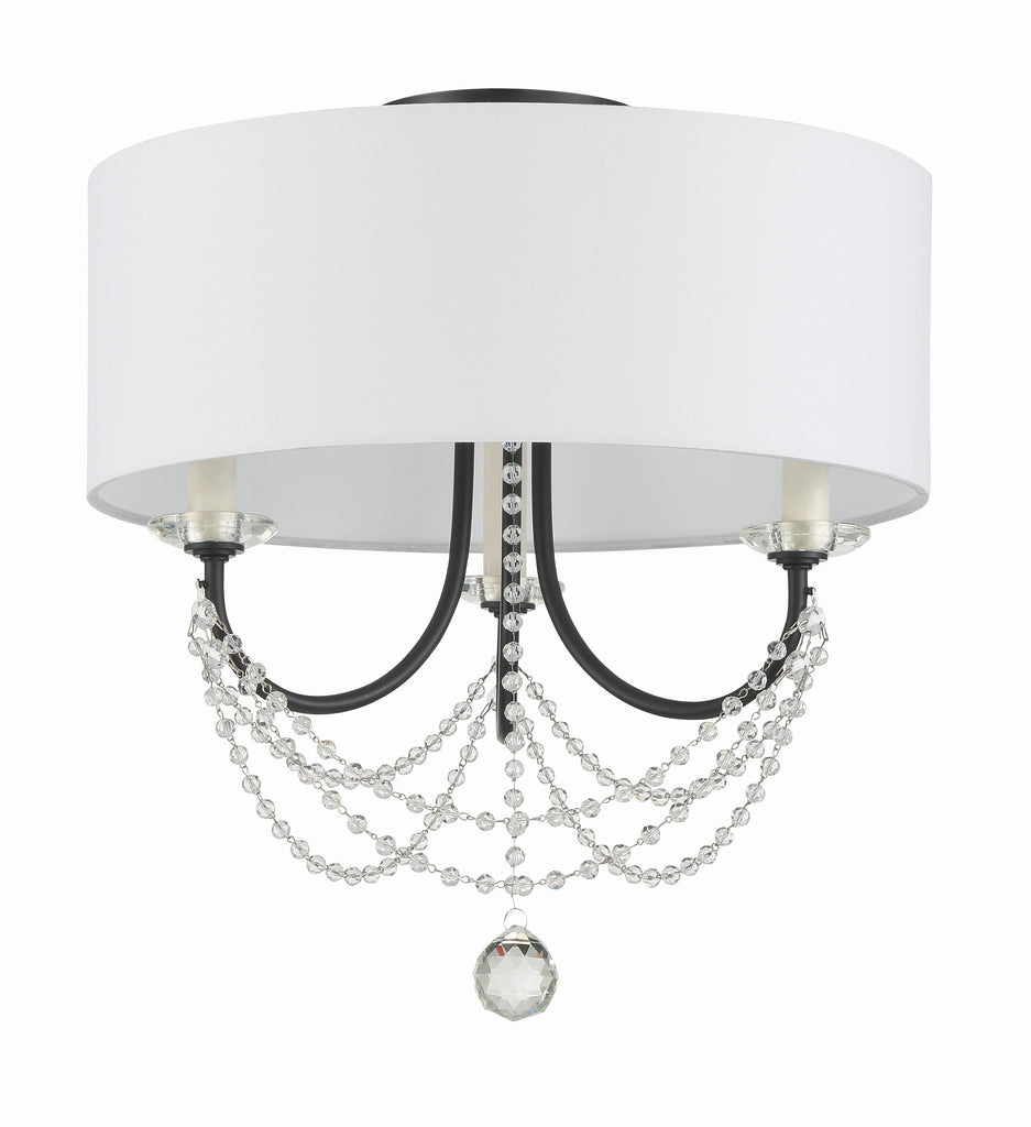 Delilah 3 Light Matte Black Semi Flush Mount Crystorama