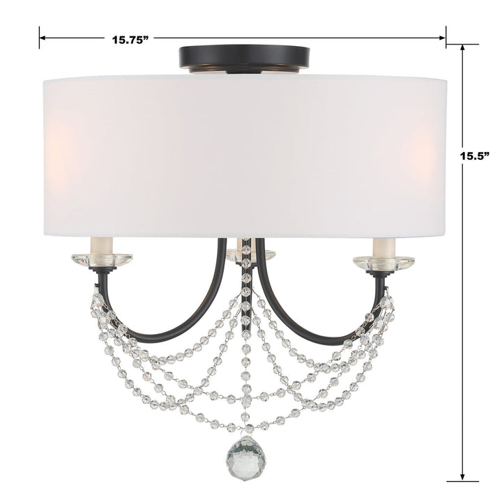 Delilah 3 Light Matte Black Semi Flush Mount Crystorama