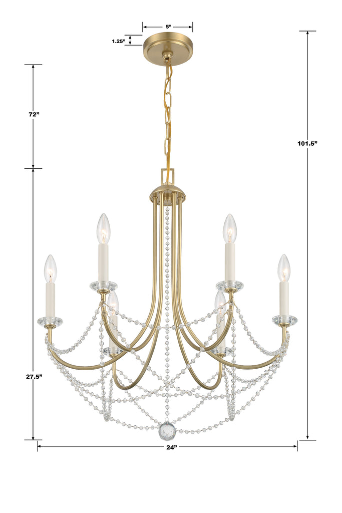 Crystorama Crystorama Delilah 6 Light Aged Brass Chandelier