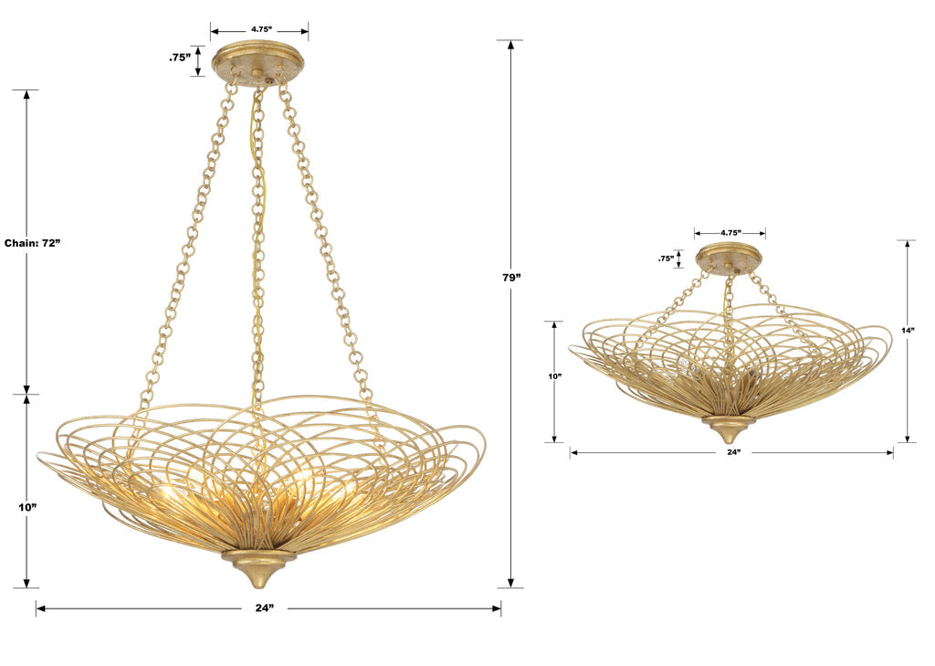 Doral 6 Light Renaissance Gold Semi Flush Mount Crystorama