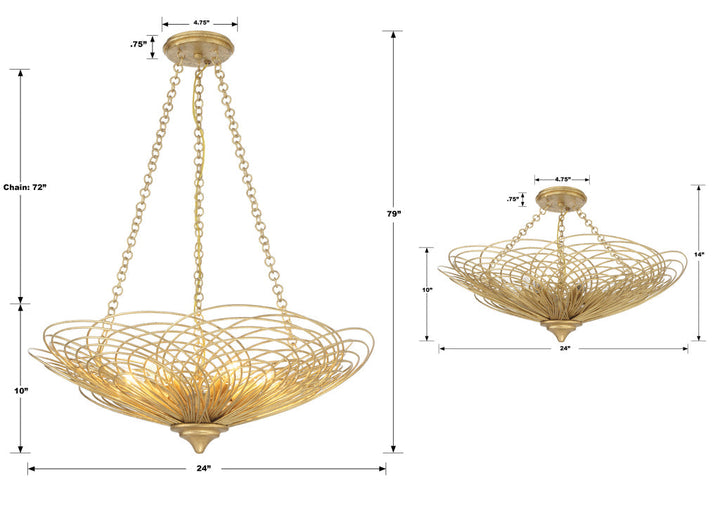 Doral 6 Light Renaissance Gold Semi Flush Mount Crystorama