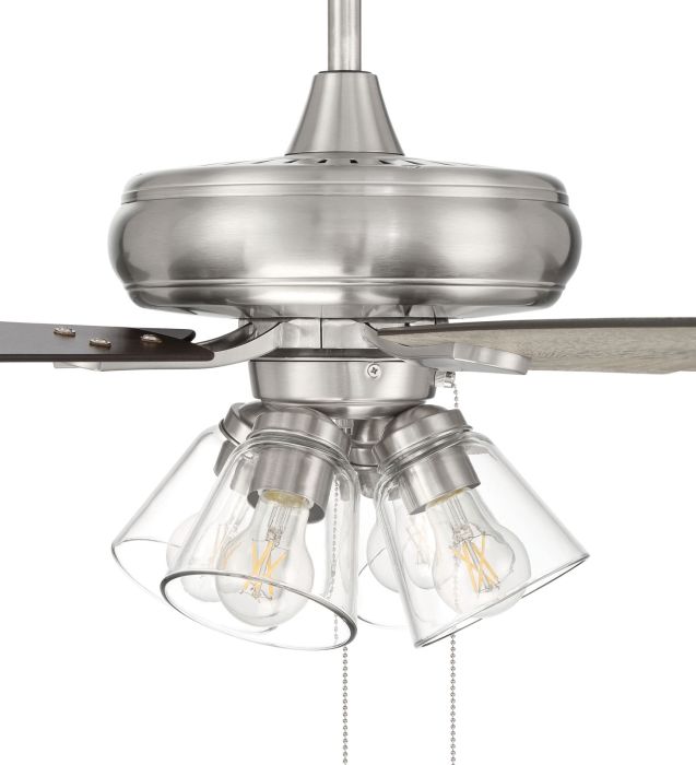 ##Antique Hardware## 52" Eos Clear 4 Light in Brushed Polished Nickel w/ Driftwood/Walnut Blades