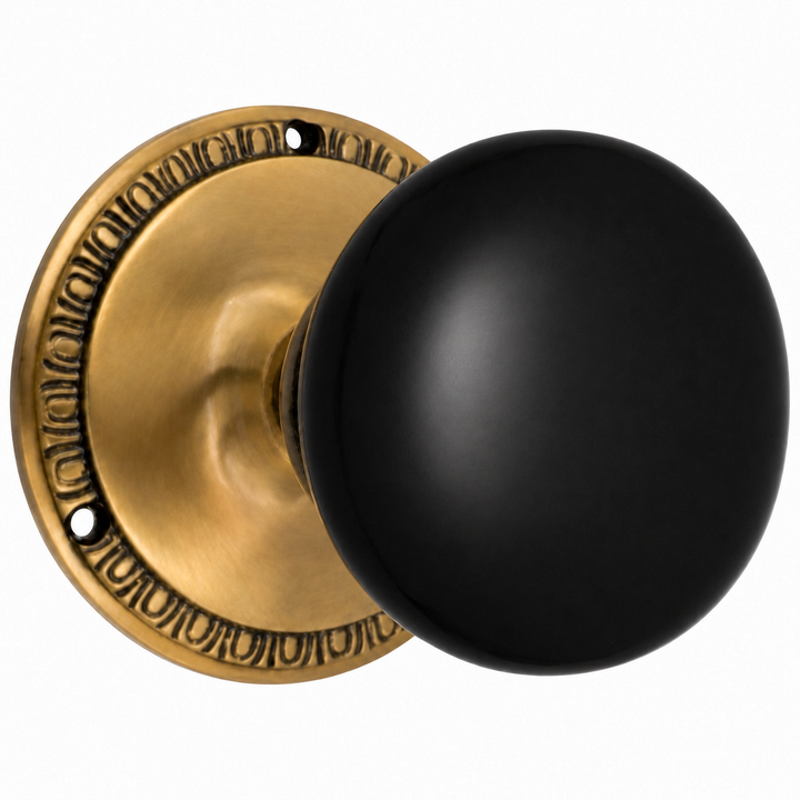 Egg & Dart Rosette Door Set with Black Porcelain Door Knobs (Several Finishes Available)