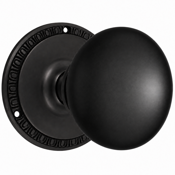 Egg & Dart Rosette Door Set with Black Porcelain Door Knobs (Several Finishes Available)