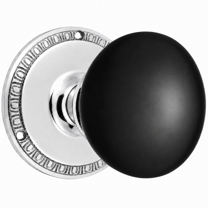 Egg & Dart Rosette Door Set with Black Porcelain Door Knobs (Several Finishes Available)