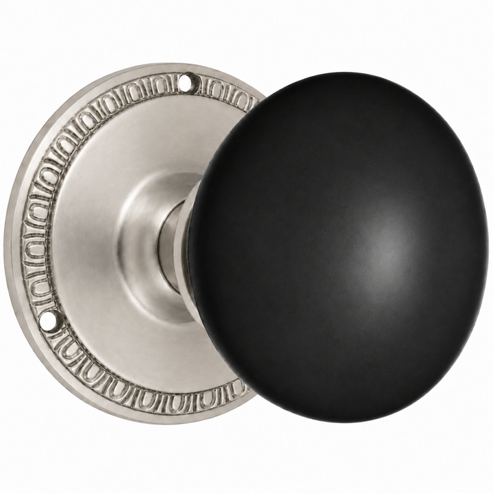 Egg & Dart Rosette Door Set with Black Porcelain Door Knobs (Several Finishes Available)
