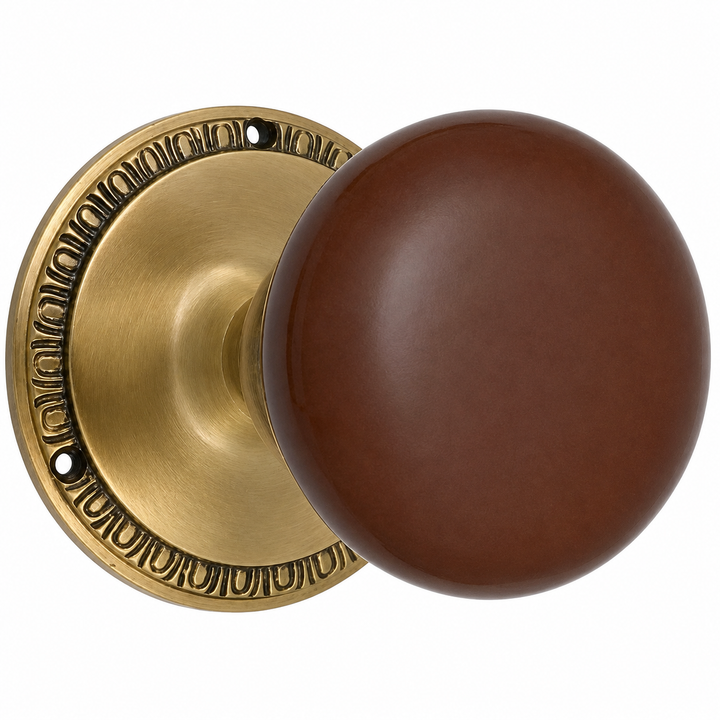 Egg & Dart Rosette Door Set with Brown Porcelain Door Knobs (Several Finishes Available)
