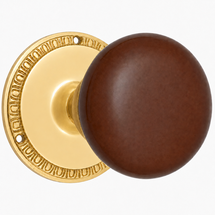 Egg & Dart Rosette Door Set with Brown Porcelain Door Knobs (Several Finishes Available)