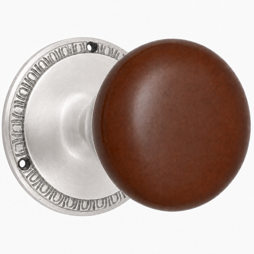 Egg & Dart Rosette Door Set with Brown Porcelain Door Knobs (Several Finishes Available)
