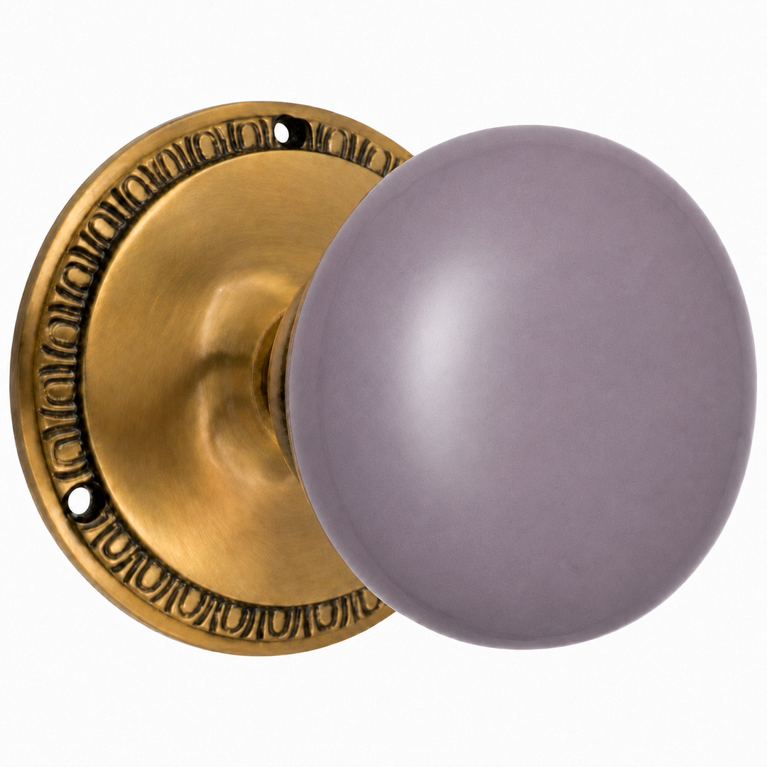 Egg & Dart Rosette Door Set with Gray Porcelain Door Knobs (Several Finishes Available)