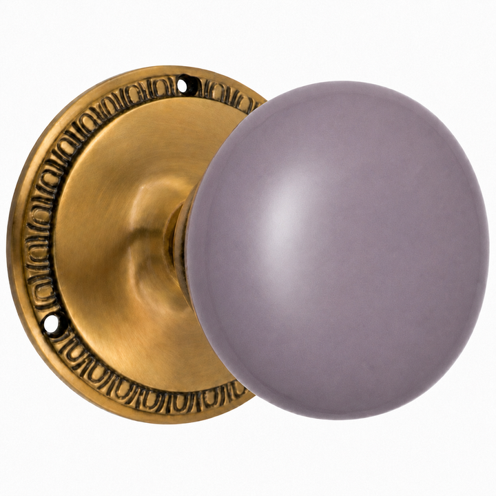 Egg & Dart Rosette Door Set with Gray Porcelain Door Knobs (Several Finishes Available)