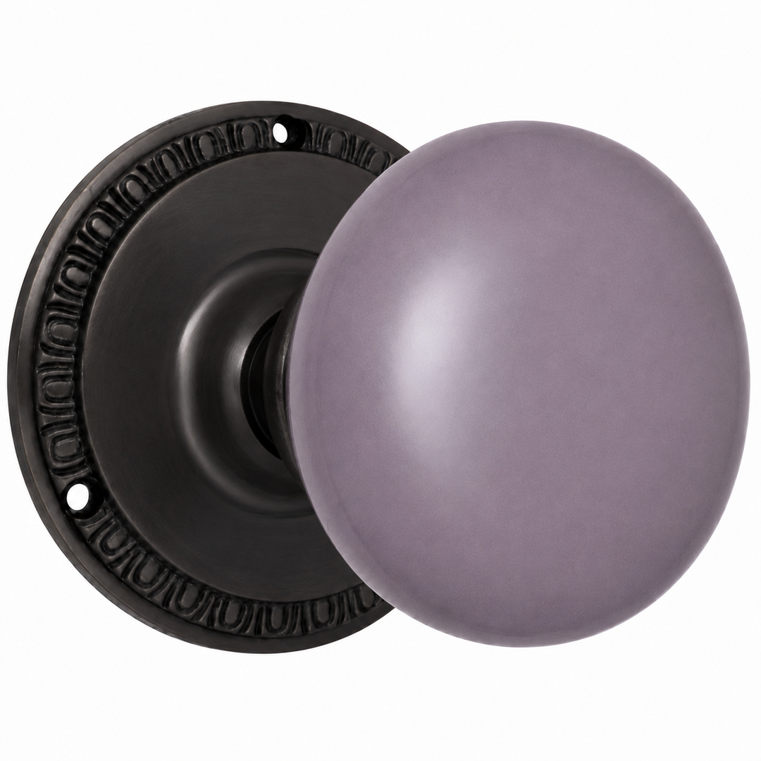 Egg & Dart Rosette Door Set with Gray Porcelain Door Knobs (Several Finishes Available)