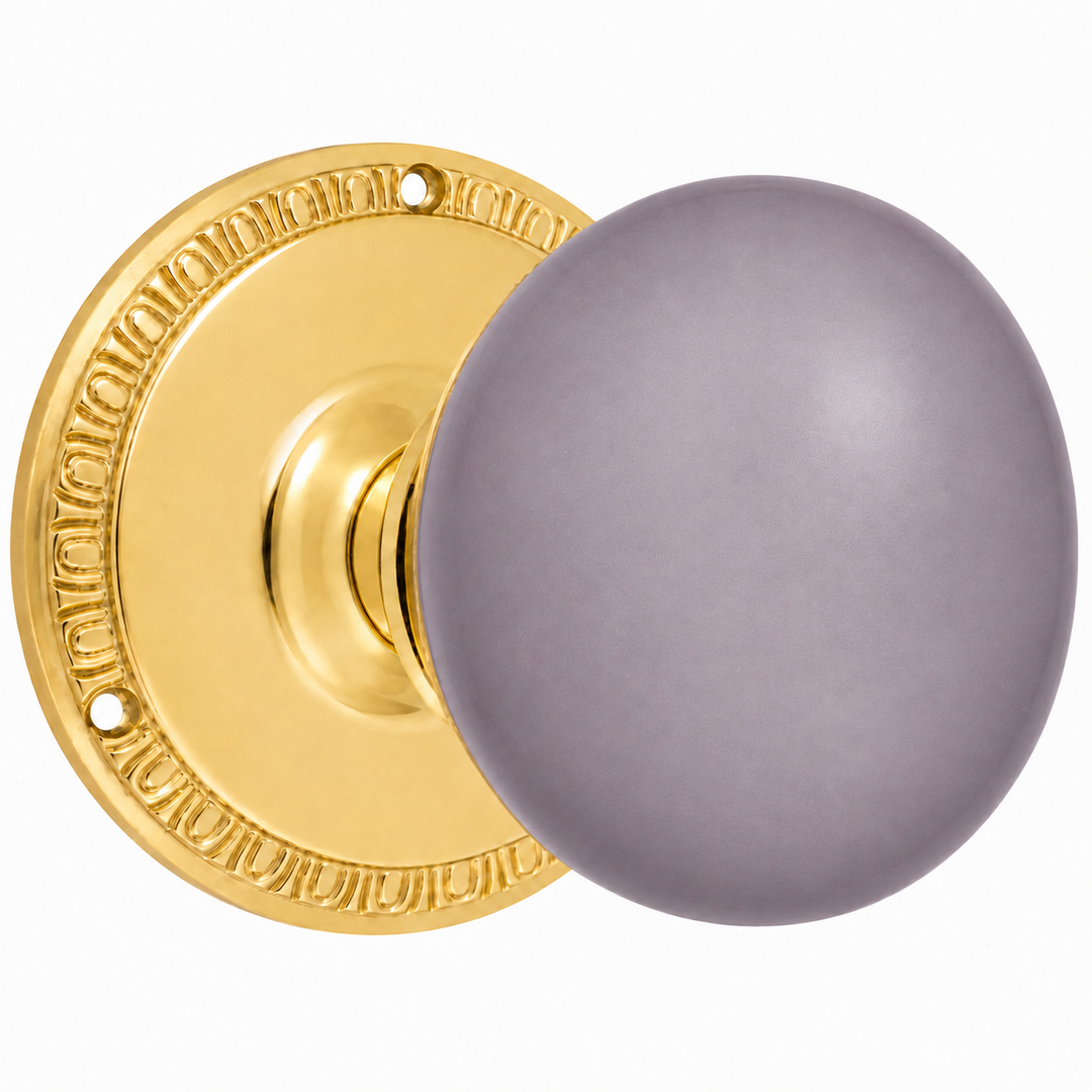 Egg & Dart Rosette Door Set with Gray Porcelain Door Knobs (Several Finishes Available)