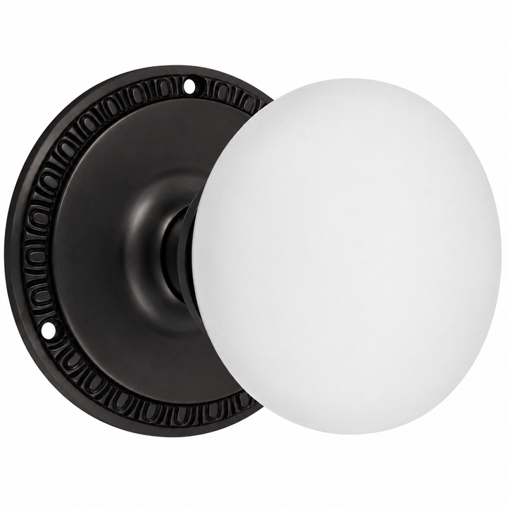 Egg & Dart Rosette Door Set with White Porcelain Door Knobs (Several Finishes Available)