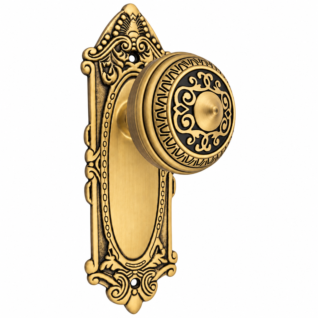 Ornate Victorian Long Backplate Door Set with Egg & Dart Door Knobs (Several Finishes Available)